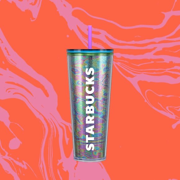 3/$45 Starbucks Iridescent Rainbow Marbled Oil Slick Cold Cup Venti 24oz - Picture 1 of 4